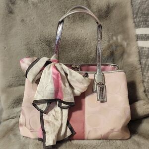Coach Pink and Cream Signature Tote